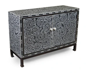 A modern bone inlaid hardwood side cabinet, of Syrian style,&nbsp;87cm high, 122.5cm wide, 46cm deep