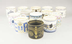 
	
		A group of thirteen Wedgwood oversized commemorative mugs, designed by Richard Guyatt,...