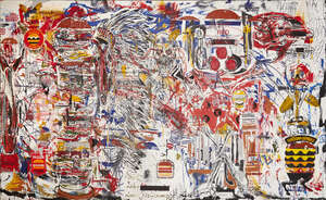 
	
		Nicolas Pol, French b.1977- Mean Reds, 2015; mixed media on canvas, signed with initials,...