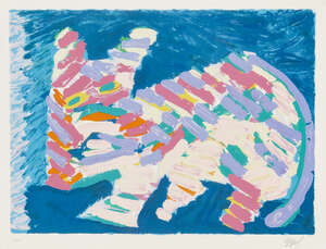 
	
		Karel Appel, 
		Dutch 1921-2006- 
		 
		Resting Cat, 1978;
		 
		lithograph printed in...