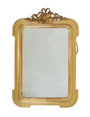 A French giltwood mirror, 19th century, with ribbon and leaf crest, 125 x 83cm (VAT charged on...