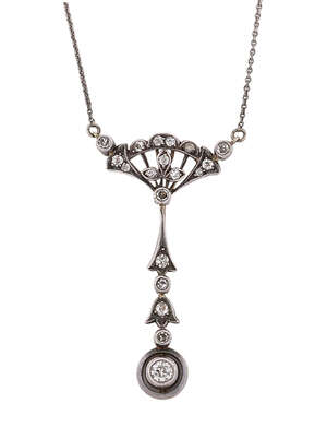
	
		A Belle Epoque diamond pendant necklace, the pendant with  old-brilliant-cut diamond fan...