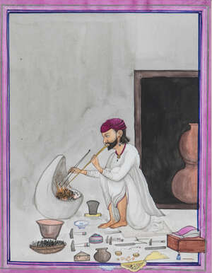 
	
		Kapur Singh of Amristar attributed, study of a silversmith or jeweller, circa 1880,...