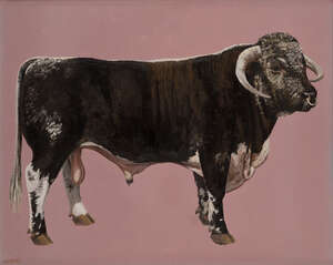 
	
		Frances Hamel, 
		British b. 1963- 
		 
		Bull with pink background, 1999; 
		 
		oil on...
