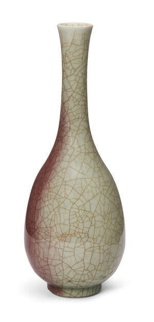 
	
		A Chinese porcelain Langyao bottle vase, late Qing dynasty, covered in a thick crackle...