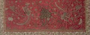 
	
		A Chinese silk embroidered silk panel, late Qing dynasty, decorated in gold couched...