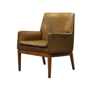 
	
		Jens Risom (1916-2016), a walnut and leather upholstered armchair,
		c.1960, applied...