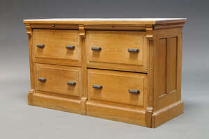 
	
		An American oak chest, early 20th century,  the rectangular white opaline glass top,...