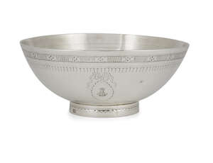 An Irish crested Britannia silver bowl Dublin, c.1885, maker's mark MH, the bowl raised on a single circular foot, with bright cut engraving to foot and en