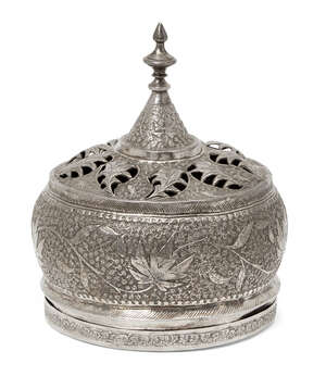 
	
		A lidded silver sweet dish, North India, early 20th century, formed of two parts, the...