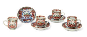 
	
		Four Chinese export porcelain cups and saucers, 18th century, the saucers painted in...