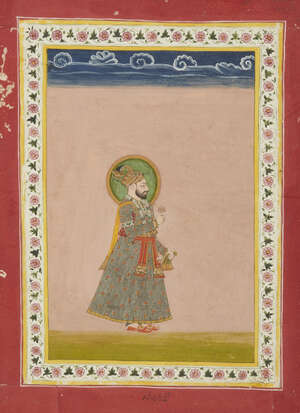 
	
		A portrait of Emperor Farrukhsiyar (1685-1719AD), Jaipur, late 18th century, opaque...