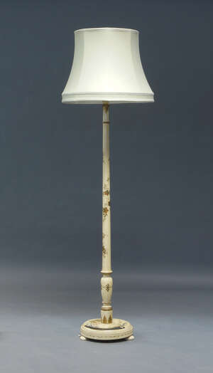 
	
		A Chinoiserie cream painted and parcel gilt standard lamp, late 20th Century, decorated...