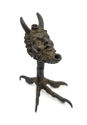 
	
		An Italian bronze Satyr oil lamp, in the Renaissance Paduan style, early 20th century, in...