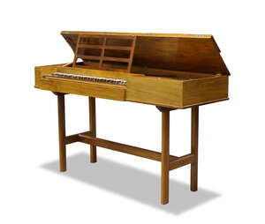 
	
		A walnut 5 octave clavichord on stand by John Morley, London, of rectangular form with...