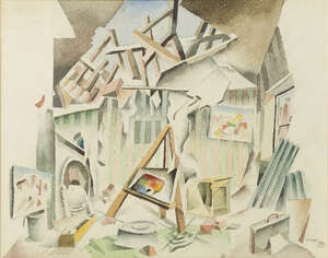 
	
		Walter Nessler, 
		German/British 1912-2001-
		 
		The artists studio, 1943;
		 
		...