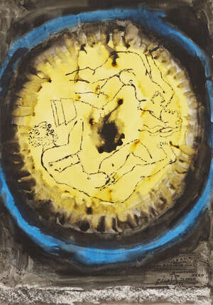 
	
		M.F. Husain (Indian, 1915-2011) Untitled, Nudes in circle,1972, gouache and ink on paper,...