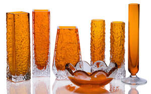 
	
		Geoffrey Baxter (1922-1995), a pair of bark vases 
		c.1970, unsigned 
		A pair of...