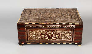 
	
		A large Horshiapur ivory inlaid chest, India, 19th century, of rectangular form, with...