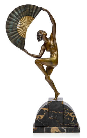 
	
		Marcel André Bouraine (French 1886-1948), Dancer with Fan, an Art Deco cold-painted...