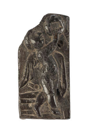 
	
		An ivory fragment of a winged figure, probably Roman, 2nd-4th century AD, shown holding a...