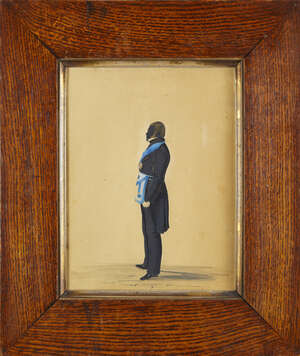 
	
		British School, 19th Century, 
		A Masonic portrait miniature, 
		Watercolour gouache...