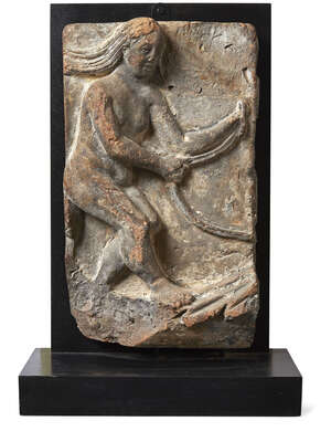 
	
		An Italian terracotta relief, possibly Lombard, probably depicting Andromeda, late...