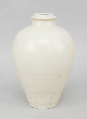 
	
		A Chinese white stoneware ovoid vase, Song style, 19th century or later, with ribbed...