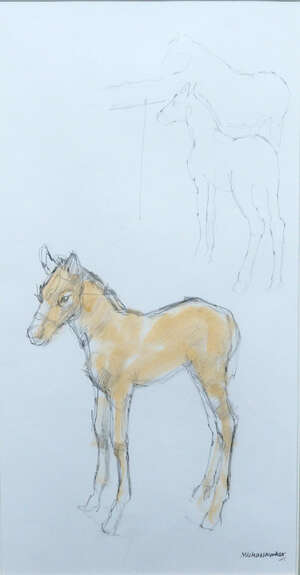 Michael Noakes PROI RP, 
		British 1933-2018- 
		 
		Studies of figures pulling a carriage; 
		 
		pencil, pen and brown ink and watercolour, signed in 