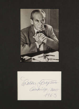 
	
		Walter Gropius (1883-1969), a dated signature and photo 
		c.1963, signed and dated 
		