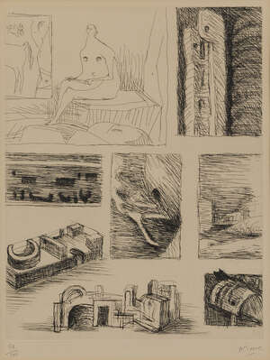 
	
		Henry Moore OM CH FBA,
		British 1898-1986-
		 
		Ideas for Sculpture [Cramer 103],...