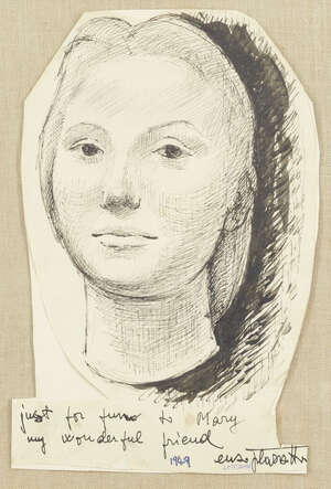 
	
		Enzo Plazzotta, 
		Italian 1921-1981-
		 
		Portrait of a lady, 1949;
		 
		pen, brush...
