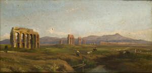 
	
		Italian School, 
		early-mid 19th century- 
		 
		View of the Roman Campagna; 
		 
		