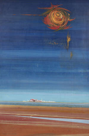 
	
		Nigel Lambourne, 
		British 1919-1988 - 
		 
		Horizon;
		 
		mixed media on board,...