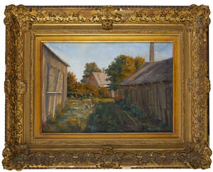 
	
		Jens Sinding Christensen, 
		Danish 1888-1957-
		 
		View of a farmyard;
		 
		oil on...