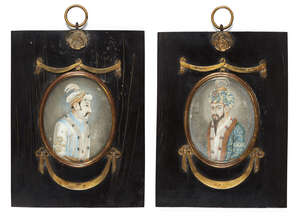 
	
		Two Mughal portraits on ivory, India, circa 1880, of Jahangir Shah and Aumero Shah,...