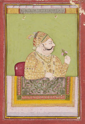 
	
		A portrait of Raja Madho Singhji at a Jharokha window, Uniara, North India, second half...