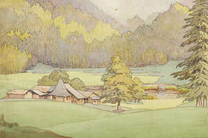 
	
		Hugh Lionel Heath, 
		British 1871-1938- 
		 
		Wooded lakeside scene; 
		 
		