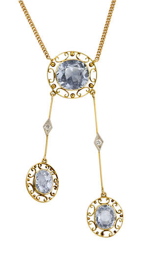 
	
		A late 19th / early 20th century sapphire and diamond necklace, the central cushion...