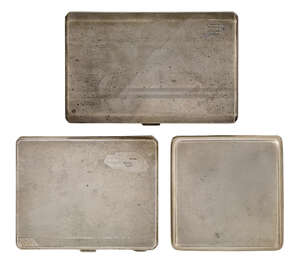 
	
		Three silver cigarette cases, the largest, Birmingham, c.1931, Adie Brothers, of engine...
