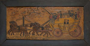 
	
		A Folk Art polychrome decorated plaster relief, first half 19th century, depicting a...