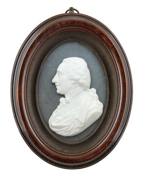 
	
		James Tassie, Scottish, 1735-1799, a white paste portrait relief of David Steuart...