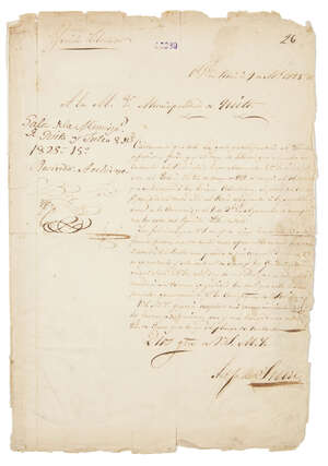 
	
		Sucre(Antonio Jose, Gran Mariscal, 1795-1830. Official letter of Declaration(? to the...