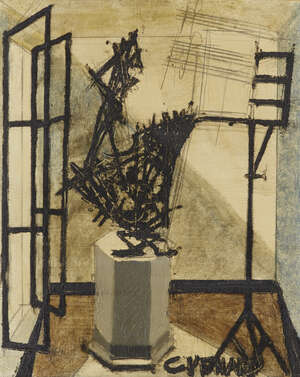 Claude Venard,
		French 1913  1999- 
		 
		Sculpture et Musique; 
		 
		oil on canvas and pencil, signed lower right, 26 x 22cm (ARR)
		Provenance: Art