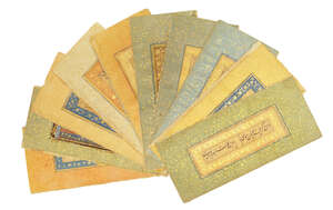 
	
		Ten leaves from a Safavid manuscript, Iran, 17th century, Persian manuscript on coloured...
