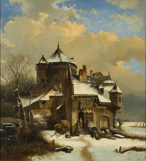 
	
		Follower of Frederik Marinus Kruseman, 
		Dutch 1816-1882- 
		 
		Castle in winter;...