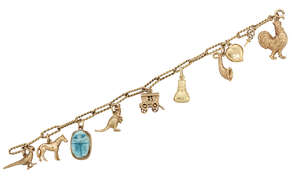 
	
		A charm bracelet, the ropework belcher link bracelet suspending various charms including...
