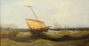 
	
		Davis, British School, late 19th century- Seascape; oil on canvas, signed, 30.5x56cm:...