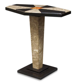 
	
		French Art Deco, an hexagonal marble pedestal table 
		c.1920 
		The top with inlaid...