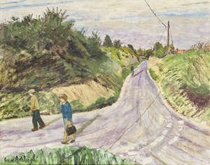 
	
		Carel Weight CH CBE RA,
		British 1908-1997-
		 
		Sussex Road;
		 
		oil on card,...